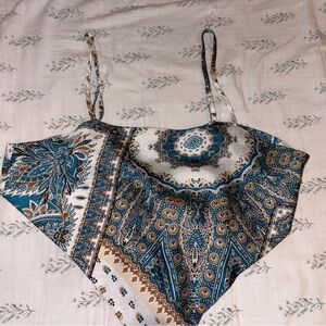 SHEIN Blue and Cream Patterned Camisole